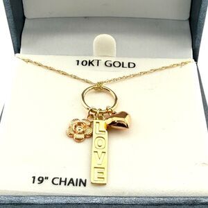 BRILLIANCE 10k Gold Necklace Yellow Rose Gold Love Flower Heart 19" Chain 1.71g